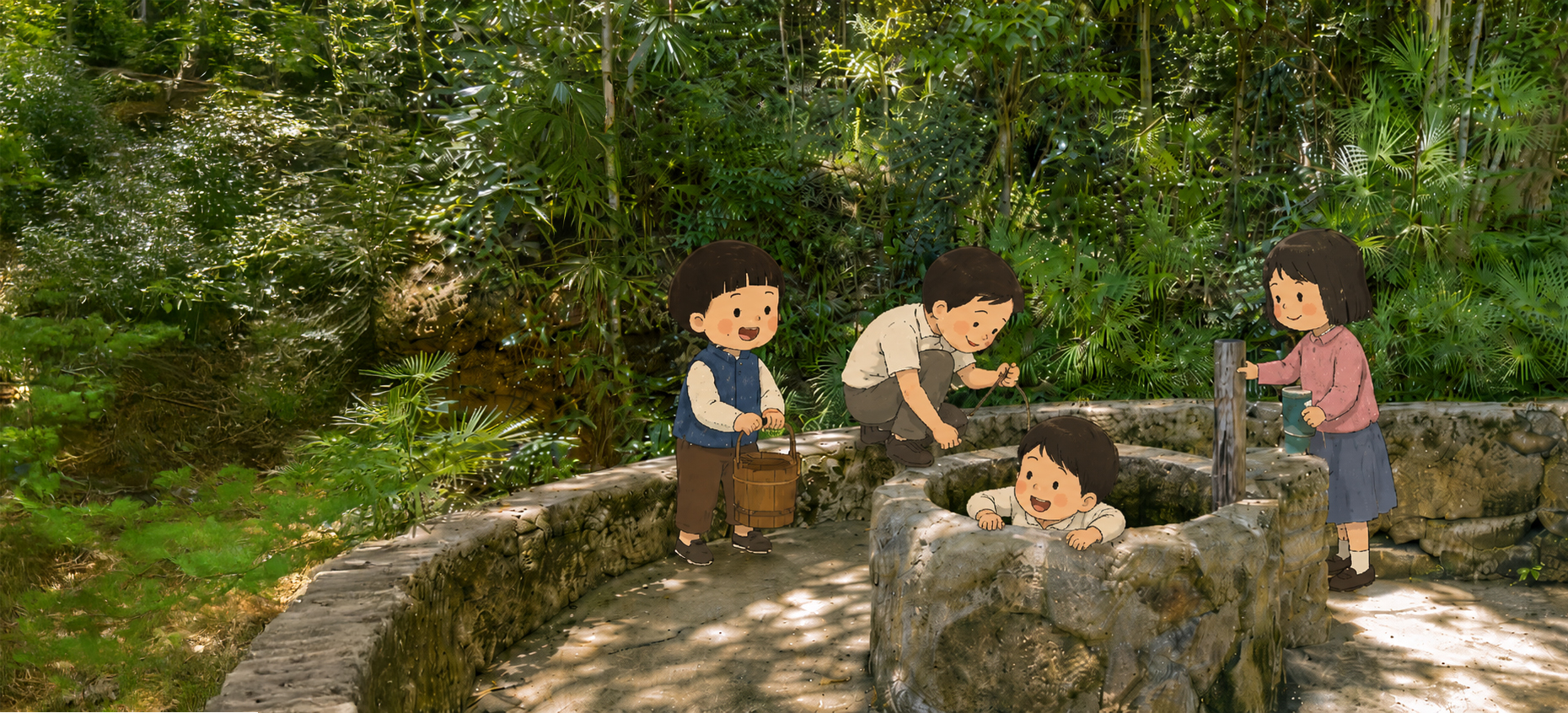 Children fetching water from the spring well